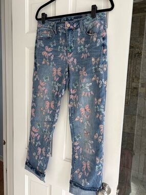Laurie Felt Butterfly Print Blue Jeans size 6
